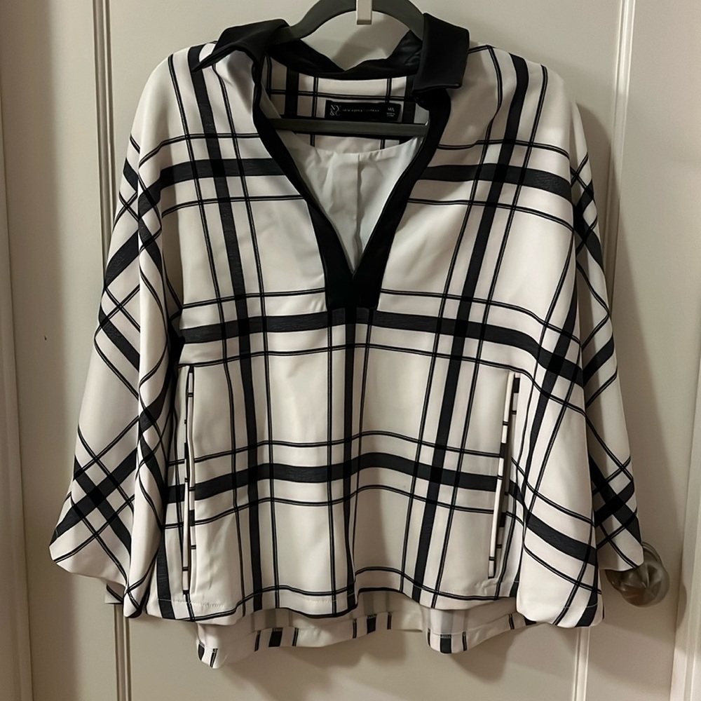 Plaid Cape with Leather Collar